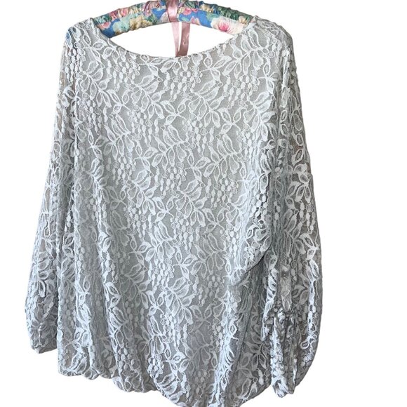 Gabriella Womens Top One Size Gray Lined Lace Long Sleeve Casual matching scarf - Picture 4 of 12